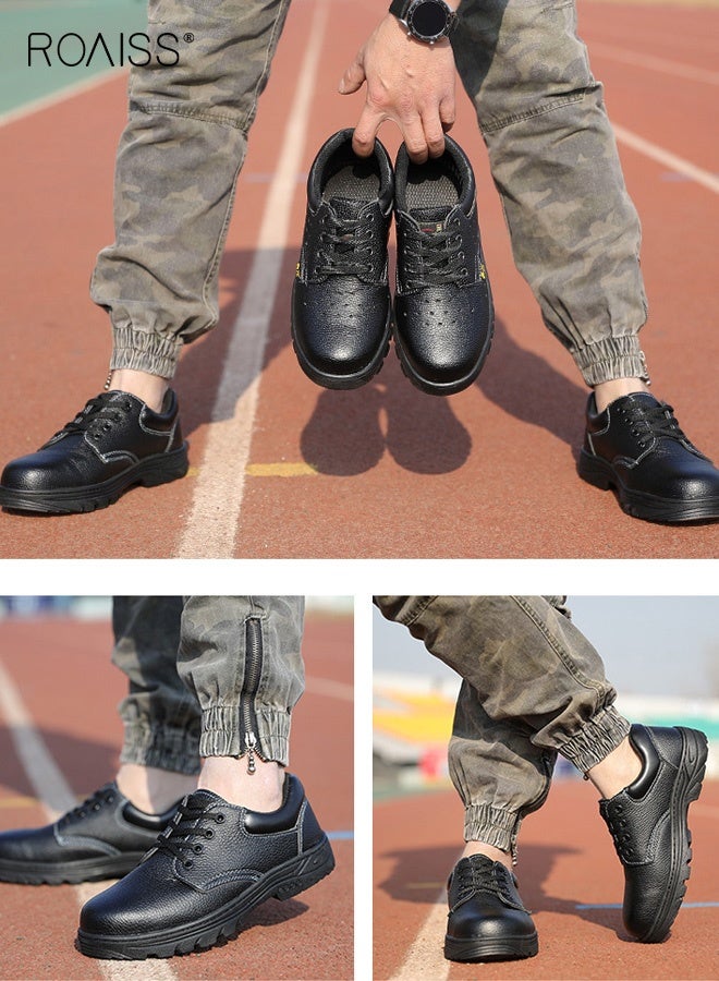 roaiss Men's Protective Shoes Anti-Smash Anti-Puncture Steel Toe Cap Non-slip, Comfortable Lace up Wear-Resistant Protective Construction Site Labor Shoes Safety Work Shoes Black - Image 4